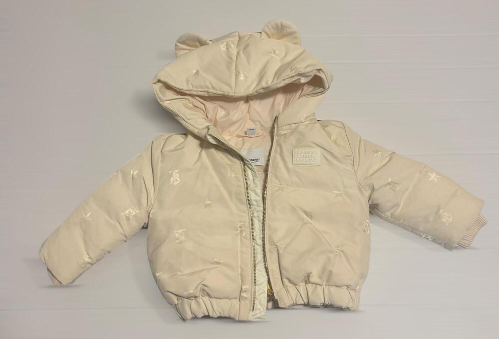 Authentic Burberry Baby Monogram Down Puffer Jacket Bear Ear Hood 12M 80cm